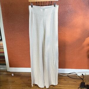 👘 Free People Knit Bouclé Lounge Pants Large Cream Wide Leg – NWOT / I